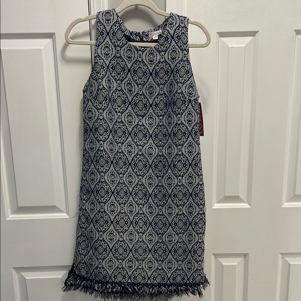 Elegant Navy Blue with black and white Patterned dress